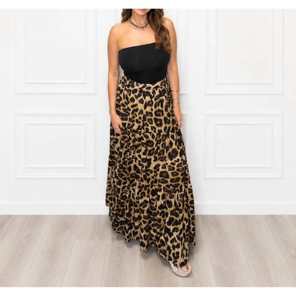 NEW FLYING TOMATO women's tiered maxi skirt in leopard
